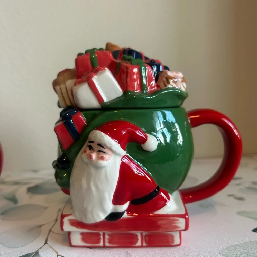 West Elm Santa Mugs with lids